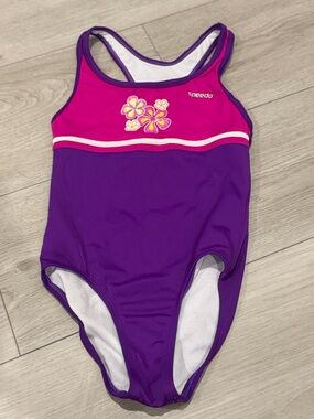 Speedo Girls Pink and Purple Floral One-Piece Swimsuit Sz 4-6